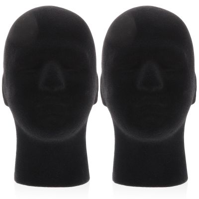 MAGICLULU 2-Pack Black Flocked Foam Wig Mannequin Heads