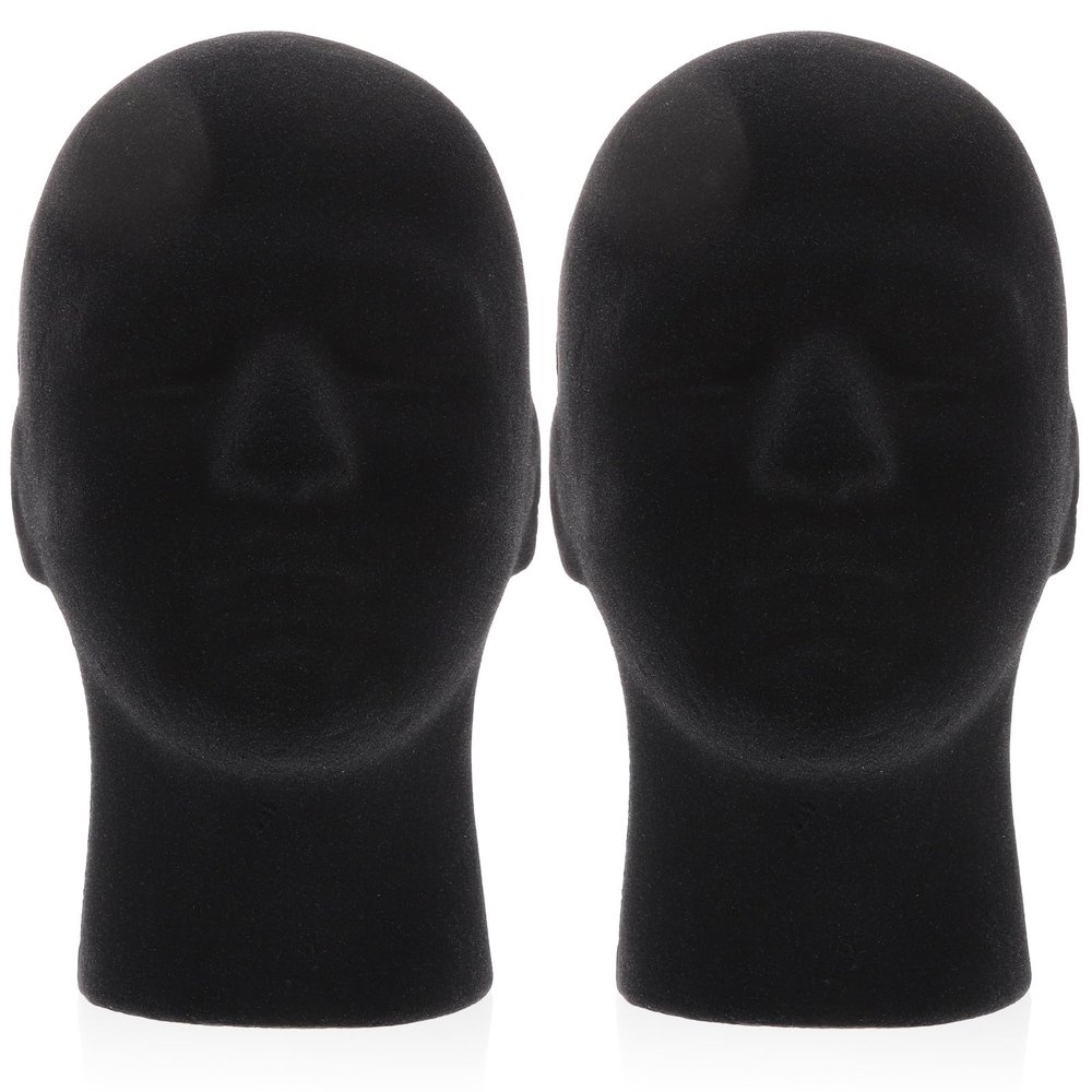 MAGICLULU 2-Pack Black Flocked Foam Wig Mannequin Heads
