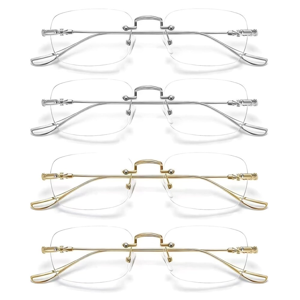 4-Piece Smart Focus Glasses, Self-Adjusting Autofocus Reading Glasses, Rimless Anti-Blue-Light Design