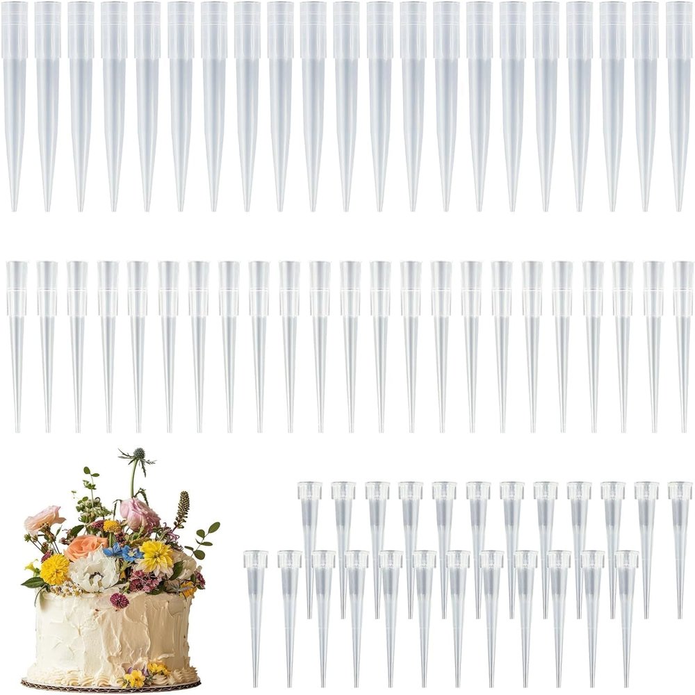 210 Clear Flower Tubes for Cake Decorating, 3 Sizes