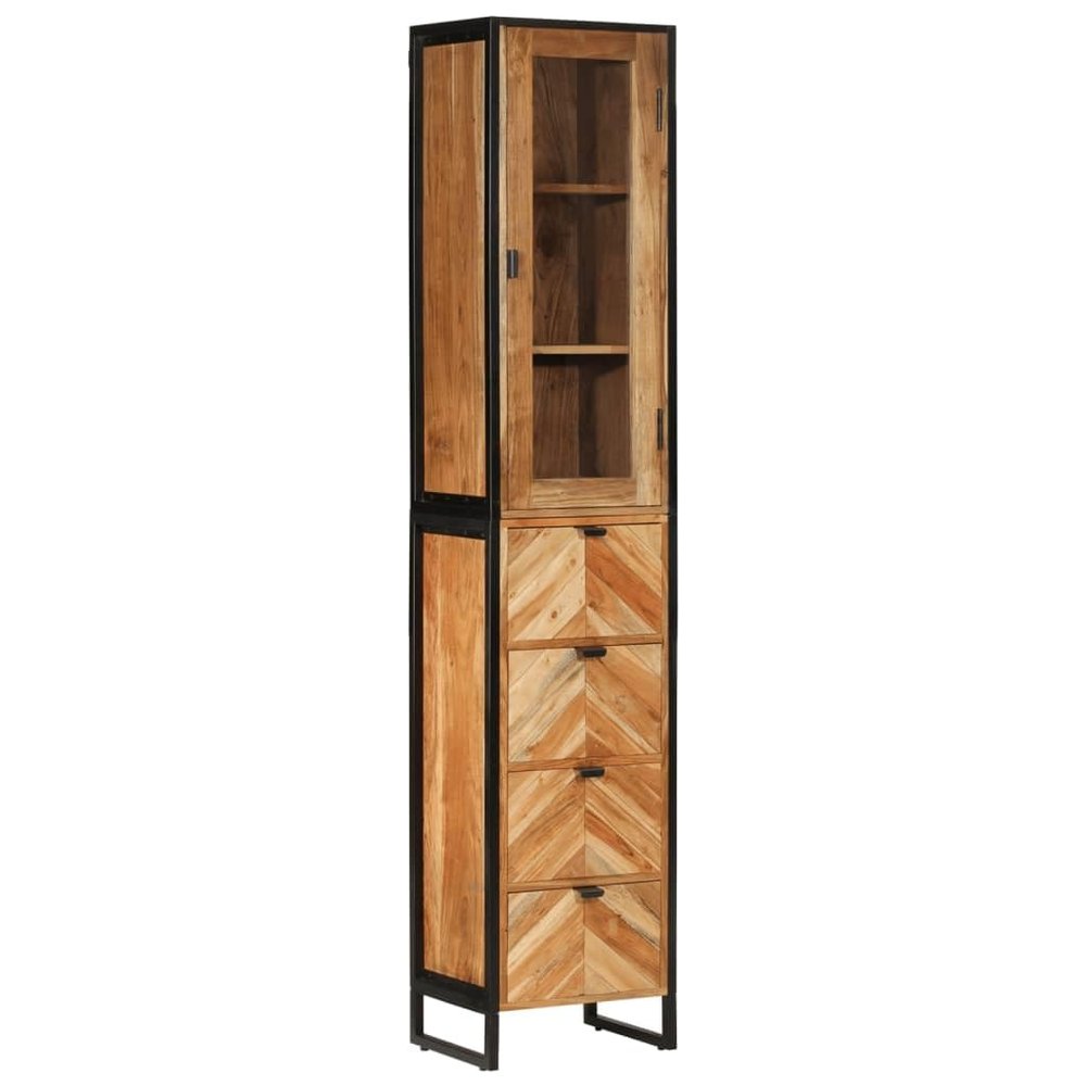 mtlskopl Tall Bathroom Cabinet 40 x 30 x 190 cm, Acacia Wood and Iron