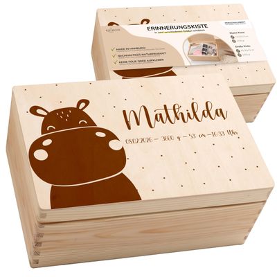 KIDSMOOD Personalized Wooden Baby Memory Box with Lid