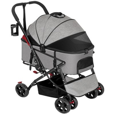 AZHKJKZH Foldable Pet Stroller with Storage Basket and Removable Carrier, Gray