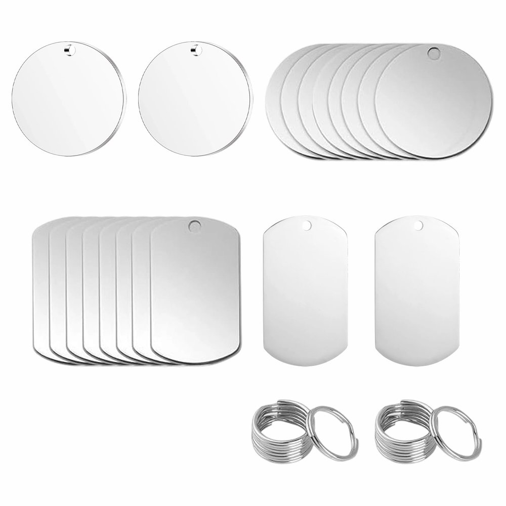 20 Stainless Steel Blank Dog Tag Blanks with Keyring for DIY