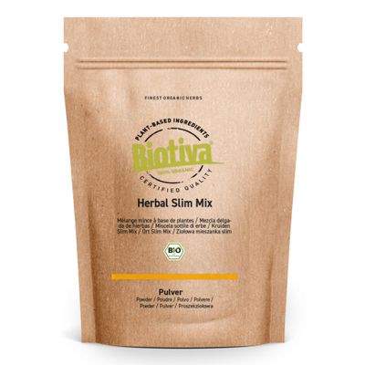 Biotiva Organic Herbal Slim Mix 600 g – With Glucomannan, Maca, Psyllium Husk, Ashwagandha, Beetroot, Matcha, Mate, Tulsi & More – 100% Natural & Vegan