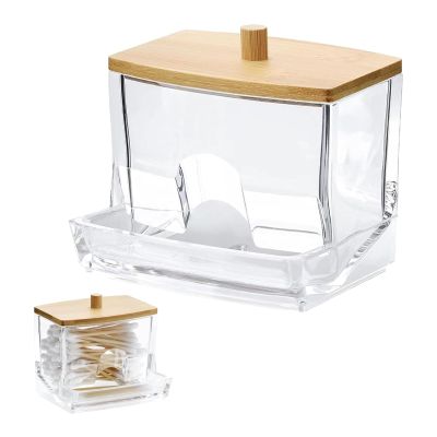 Cotton Swab Holder with Bamboo Lid, Clear Acrylic