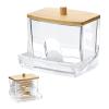 Cotton Swab Holder with Bamboo Lid, Clear Acrylic view 1