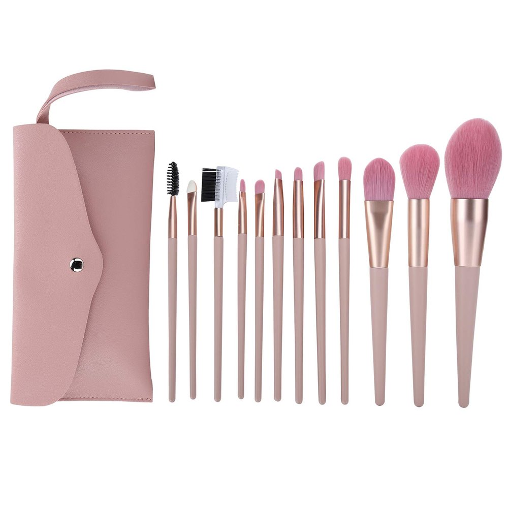 12-Piece Makeup Brush Set with Storage Bag for Blush, Powder, Foundation and Concealer