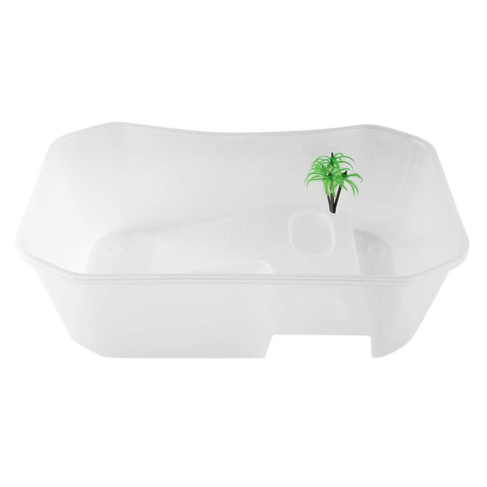 kaisudiAP Small Open Plastic Aquarium with Sun Platform for Turtles and Reptiles (White)
