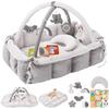 BOBYS 5-in-1 Baby Play Gym with Baby Nest, Play Mat, Toys, Playpen & Ball Pit, Gray view 1