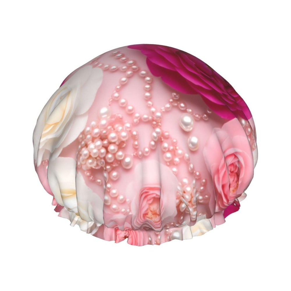 Pink Rose Garden Waterproof Reusable Shower Cap for Women