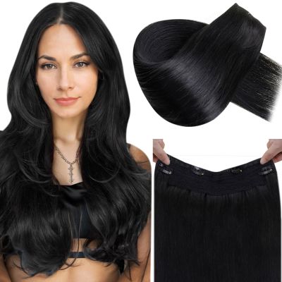 LaaVoo Invisible Secret Wire Extensions, Human Hair, Jet Black #1, 80 g/Pack, 30 cm
