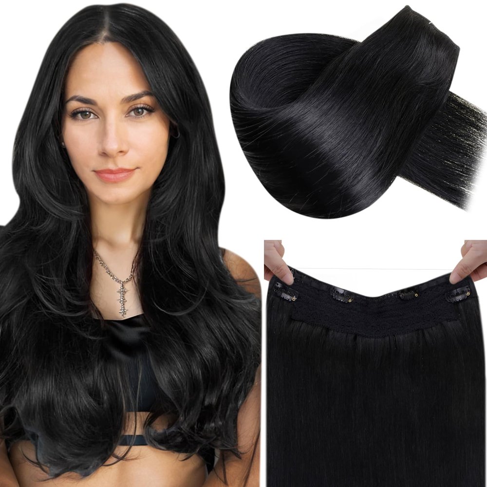LaaVoo Invisible Secret Wire Extensions, Human Hair, Jet Black #1, 80 g/Pack, 30 cm
