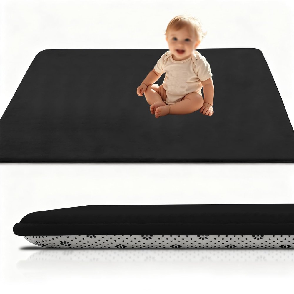 RxueSug Baby Crawling & Play Mat, 3 cm Thick, 200 x 240 cm, Black