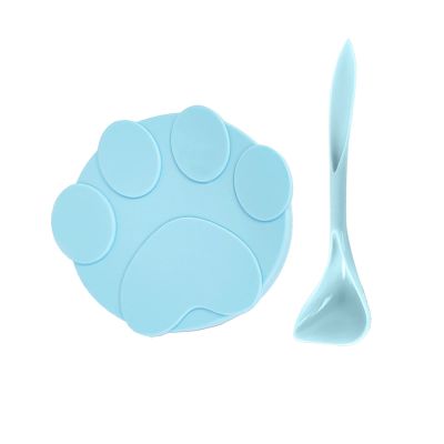 Pet Food Can Lid with Spoon, Durable Silicone Cover, Leak-Proof, for Cat and Dog Food Cans as Freshness Protector (BLUE)