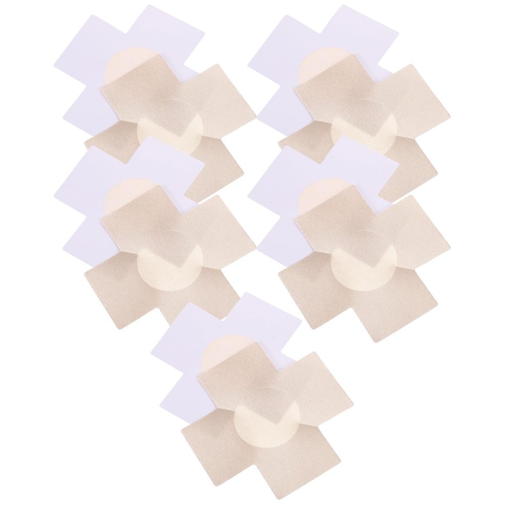 Artibetter Beige Self-Adhesive Fabric Cross-Shaped Nipple Covers, 5 Pairs