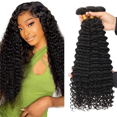 HeioWuio Deep Wave Human Hair Bundles, Natural Black, 3 Bundles, 16 Inches