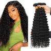 HeioWuio Deep Wave Human Hair Bundles, Natural Black, 3 Bundles, 16 Inches view 1