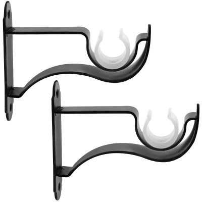 POPETPOP 2-Pack Black Iron Curtain Rod Brackets, Sturdy and Break-Resistant