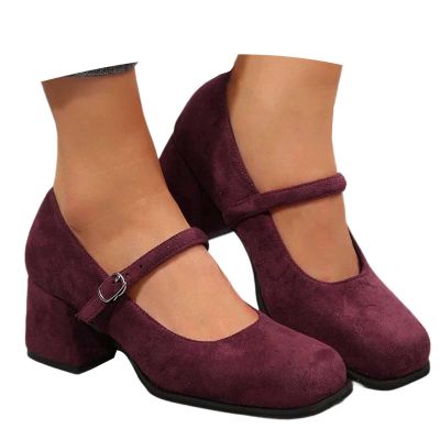 Women's Sandals and Slip-On Pumps with High Block Heel, Wine, EU 38