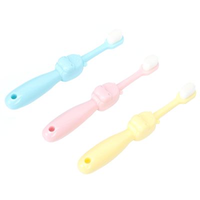 LALADEFIEE 3-Pack Kids' Toothbrushes with Cartoon Hippo, Soft TPE Bristles and Ergonomic Design