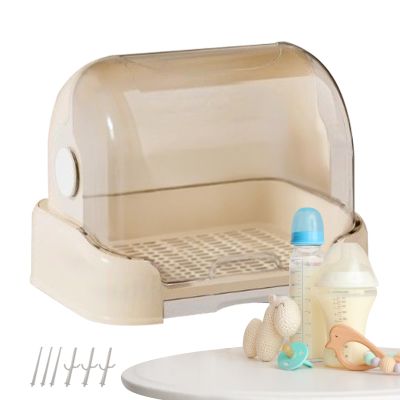 Baby Bottle Drying Rack with Cover and Removable Tray, Storage Box for Pacifiers, Dishes, and Toddler Utensils