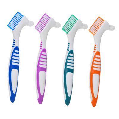 Uonlytech Denture Cleaning Brushes with Double-Sided Head and Ergonomic Handle, 4-Pack, Soft Bristles