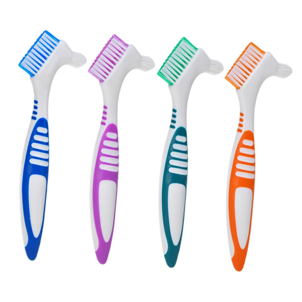 Uonlytech Denture Cleaning Brushes with Double-Sided Head and Ergonomic Handle, 4-Pack, Soft Bristles