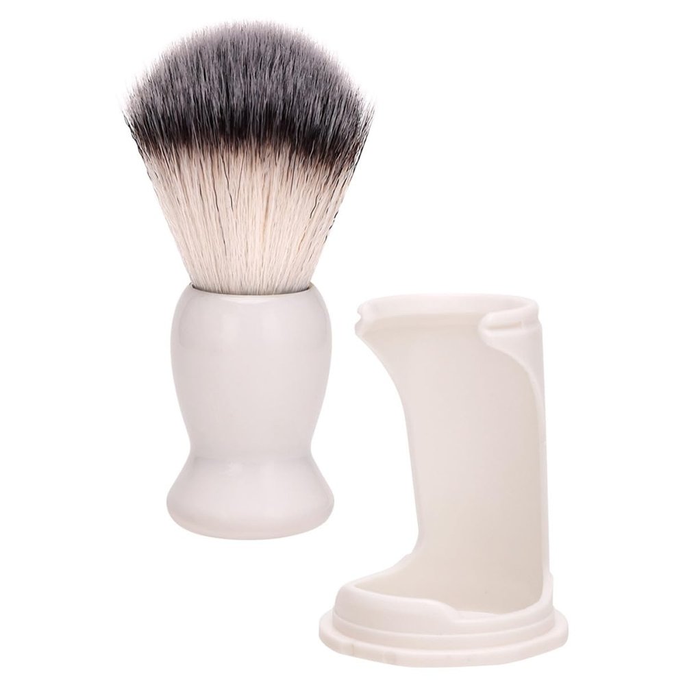 LABRIMP Beard Grooming Set for Men with Large White-Bristle Brush and Plastic Holder for Thorough Cleaning and Organized Storage