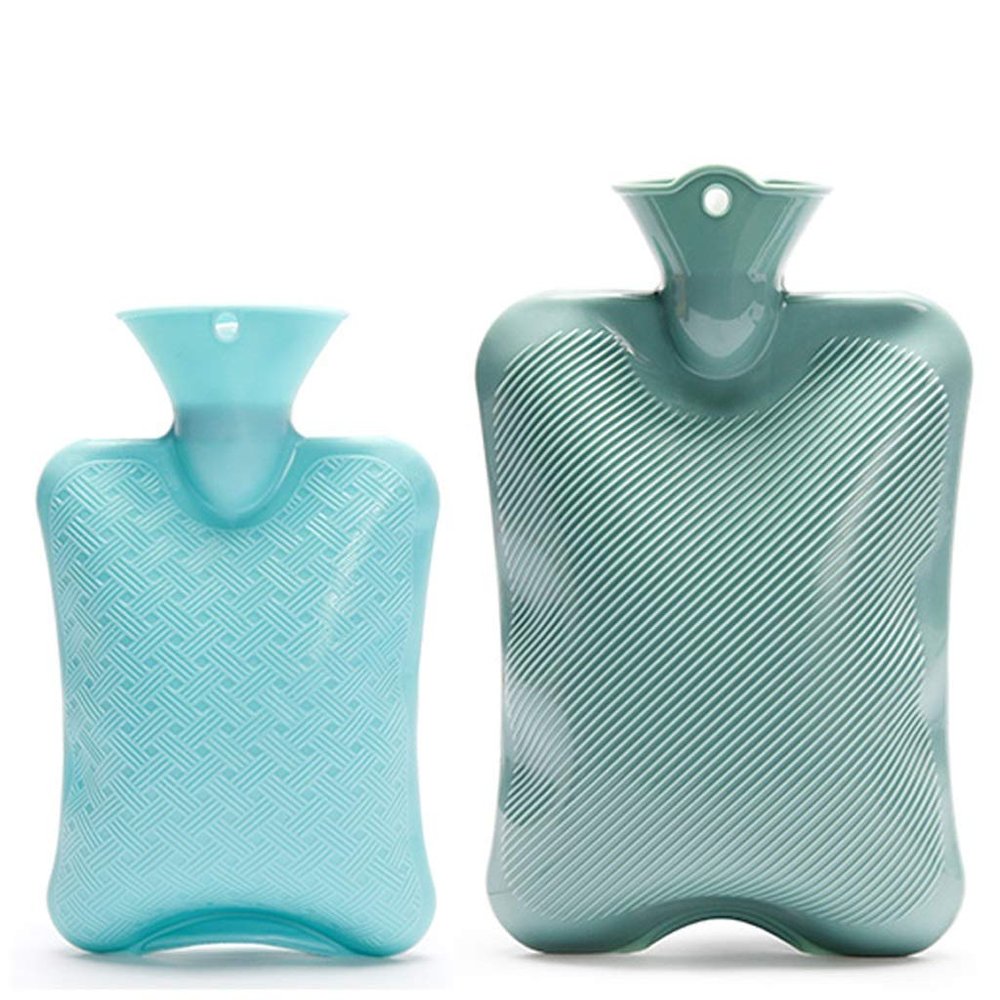 2-Pack Classic Rubber Hot Water Bottles, 2 Sizes, 2 L/1 L, Blue