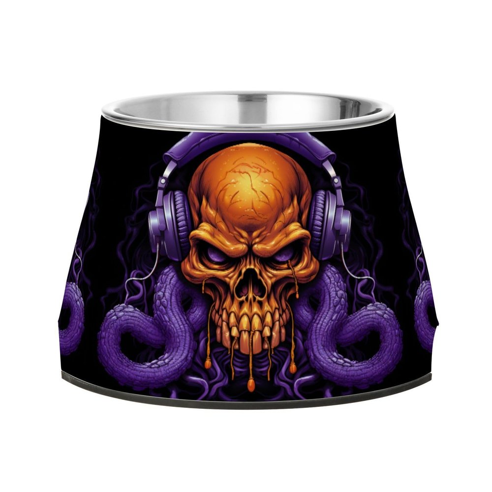 Purple Sea Octopus Art Non-Slip Stackable Stainless Steel Food and Water Bowl for Dogs and Puppies