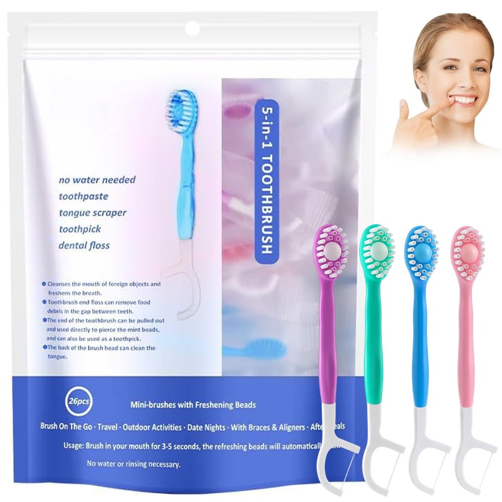 5-in-1 Mini Travel Toothbrushes with Toothpaste, 26-Pack