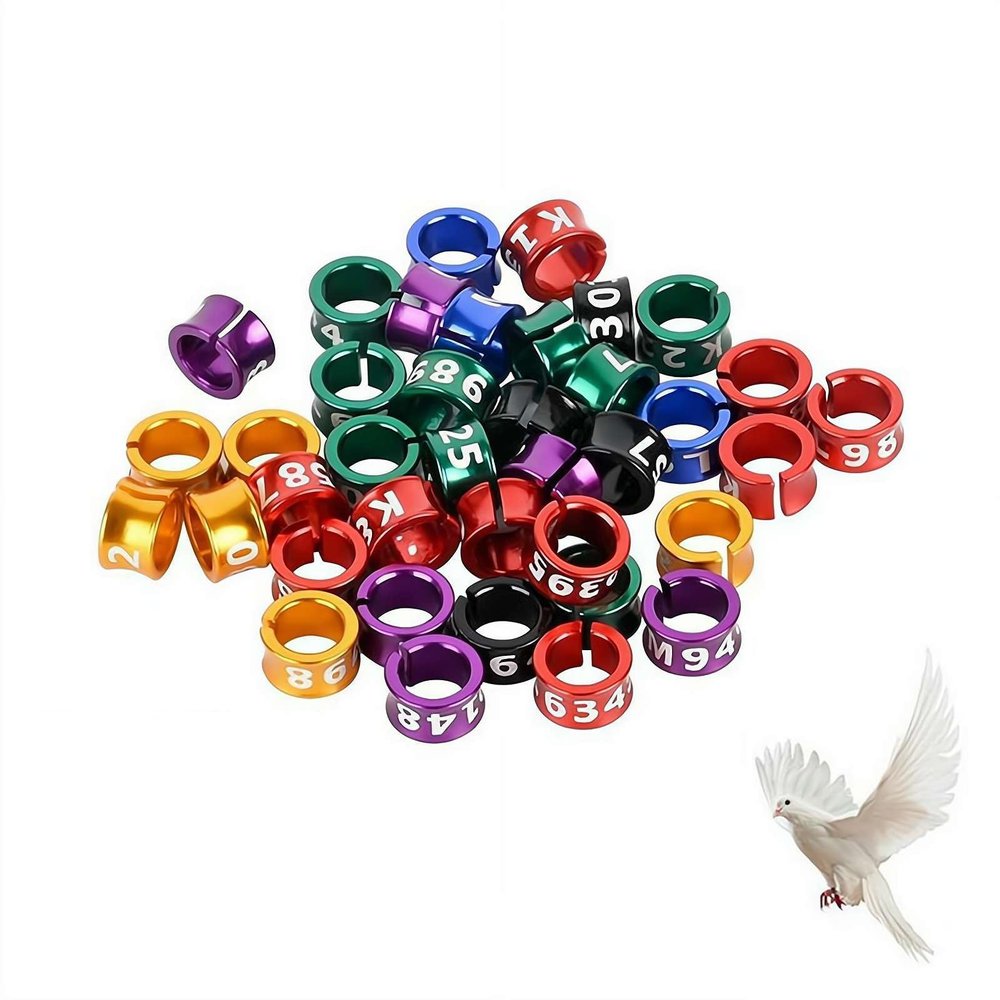 Bird Leg Bands, Aluminum Alloy, Identification Rings with Laser-Engraved Random Numbers, Colorful Split Open Foot Clips for Parrots, Finches, and Pigeons, 10 pcs (6.0)