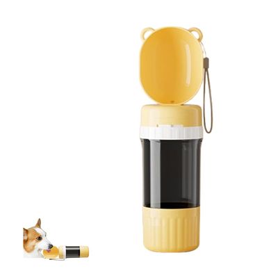 Portable Dog Water Bottle with Food Container, 2-in-1 Leak-Proof Pet Drinking Cup for Outdoor Walks, Hiking and Travel, Lightweight Water Dispenser for Small to Medium Dogs, Yellow