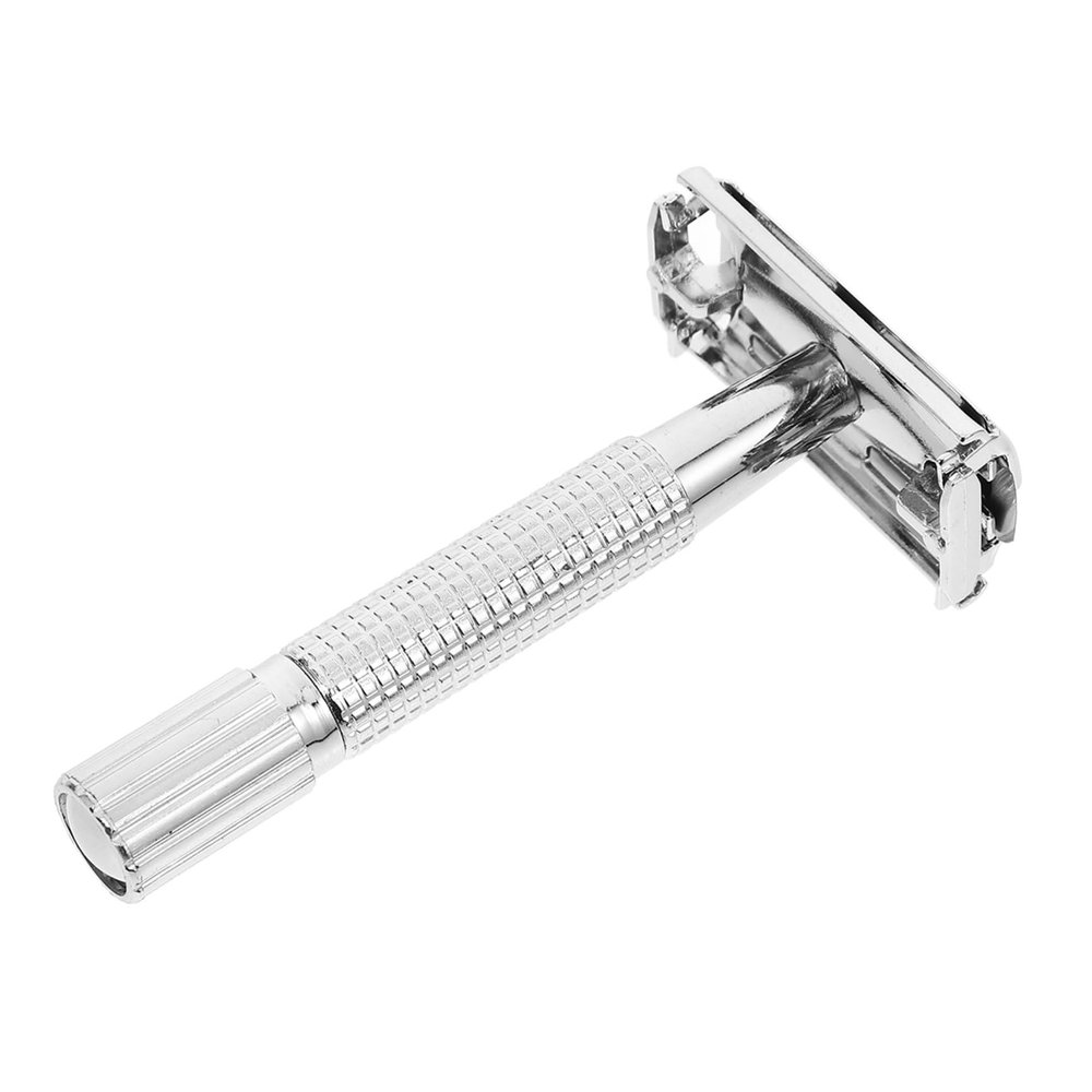 Manual Beard Razor, Silver, Long Handle, Double-Sided