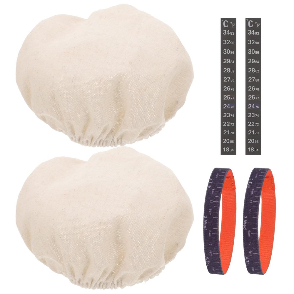 FELTECHELECTR 1-Set Sourdough Starter Accessories with Breathable Fabric Covers, Temperature Stickers and Date Bands