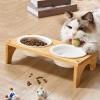 Elevated Angled Cat Bowl with Non-Slip Wooden Base view 2