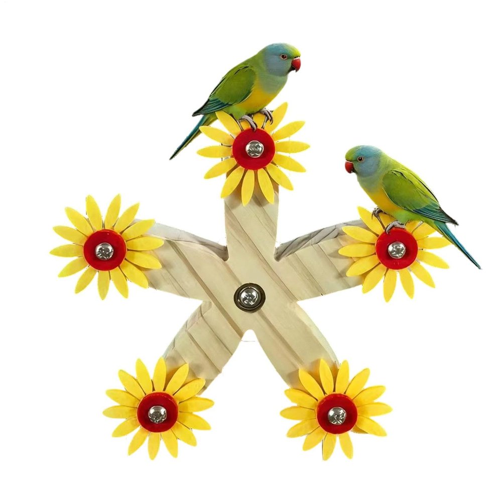 Wooden Bird Toy Spinning Wheel with Enrichment Function