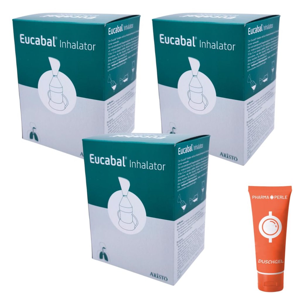 Eucabal Inhaler | Steam Inhaler with Mouth-Nose Mask | Tip-Proof & Dishwasher-Safe | Easy to Use for Adults & Children Ages 6+ | with Pharma Perle Shower Gel (3x)