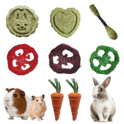 8-Piece Rabbit Toys, Natural Timothy Hay Sticks and Grass Cakes, Dental Chew Toys for Rabbits, Chinchillas, Guinea Pigs and Hamsters