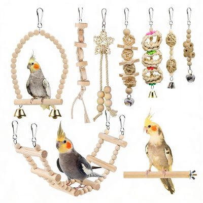Wooden Conure Toy with Swing, Ladder, and Perch