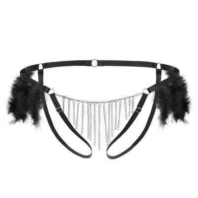 Men's Sexy Mesh G-String Thong with O-Ring, Open Crotch, Black I