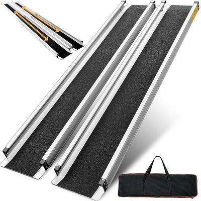 Portable Aluminum Wheelchair Ramps, 272 kg Capacity, 2-Piece Telescoping Ramps with Carry Bag, Silver, 7 ft