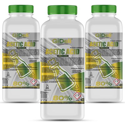 GiDeli 80% Acetic Acid, 3 x 1 L – Strong Vinegar for Cleaning, Descaling, Household Use, Odor Removal and Food Preservation