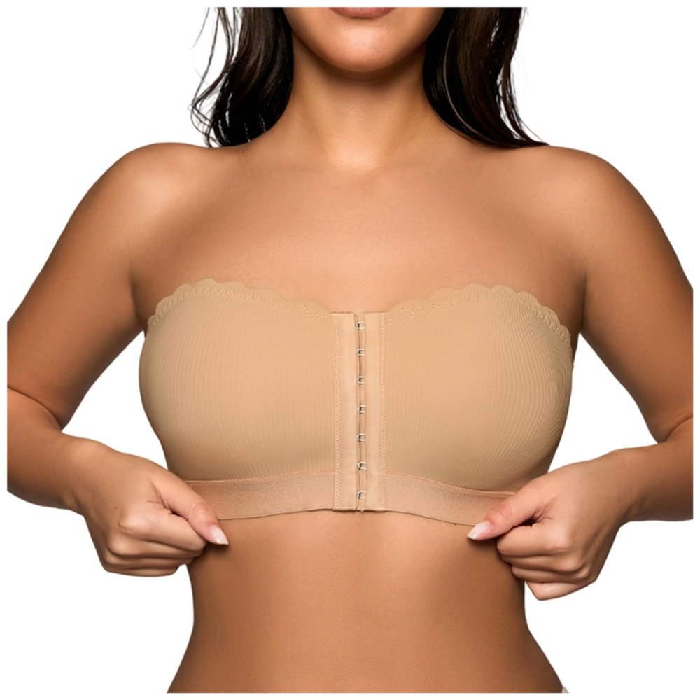 Women’s Strapless Push-Up Bra, Plus Sizes, Wireless, Front Closure, Seamless