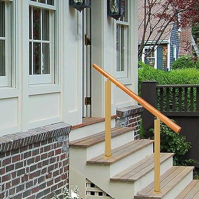 Adjustable Wooden Outdoor Stair Railing for 13-Step Stairs