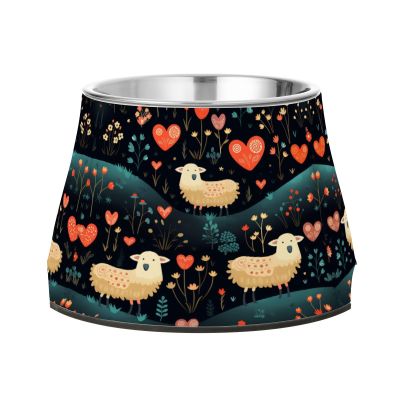 Cute Small Non-Slip Stackable Stainless Steel Food and Water Bowls for Dogs and Puppies, Floral Pattern
