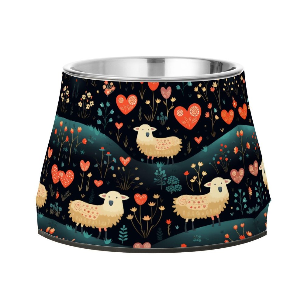 Cute Small Non-Slip Stackable Stainless Steel Food and Water Bowls for Dogs and Puppies, Floral Pattern