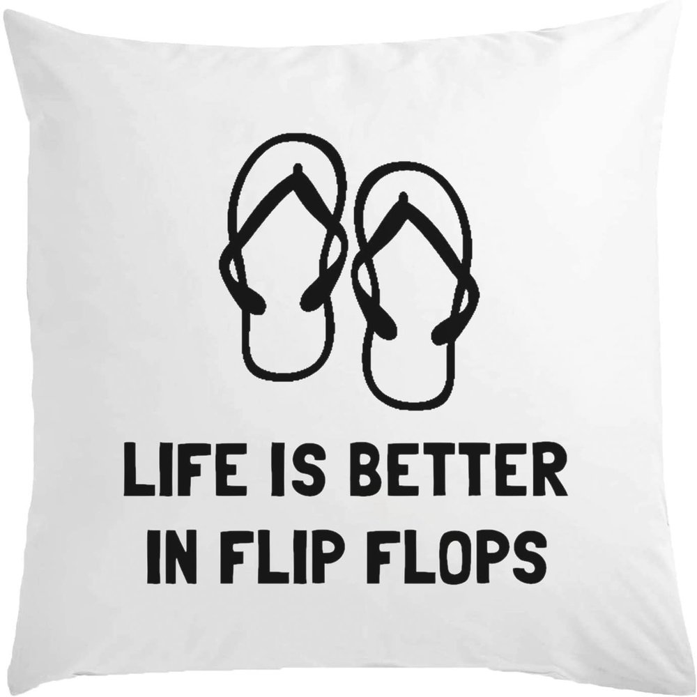 Life Is Better In Flip Flops Pillow, 16 x 16 in, with Filling, White