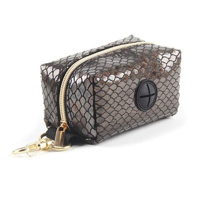 Dog Poop Bag Holder with Leash Attachment, Snake Print